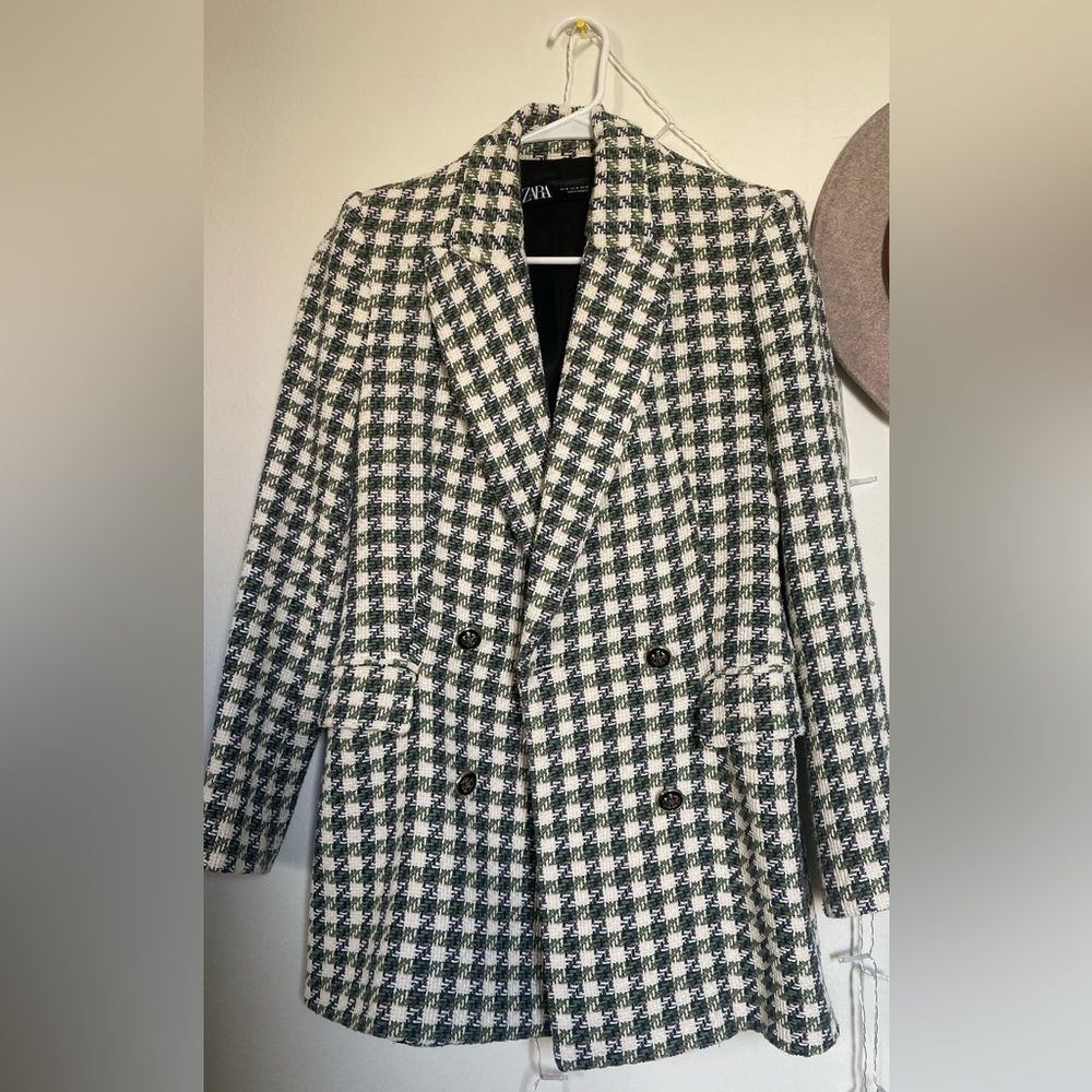 Zara Green and Blue Plaid Blazer